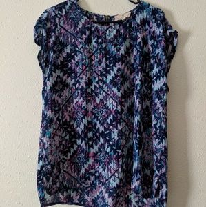 MUST GO-Tribal/Geometric Flowy Blouse with Zipper